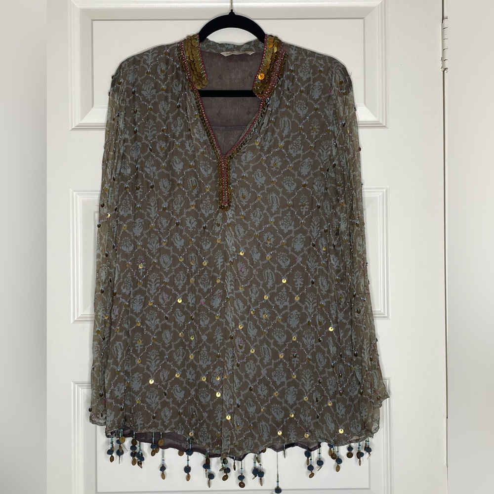 Soft Surroundings Sheer Boho Beaded Top - Picture 1 of 6
